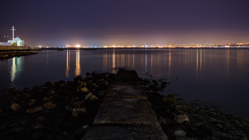 view, scenics - nature, solid, kalamaria, hellas, city, grecia, shore, sea, nature, θεσσαλονίκη, outdoors, sky, rock - object, reflection, illuminated