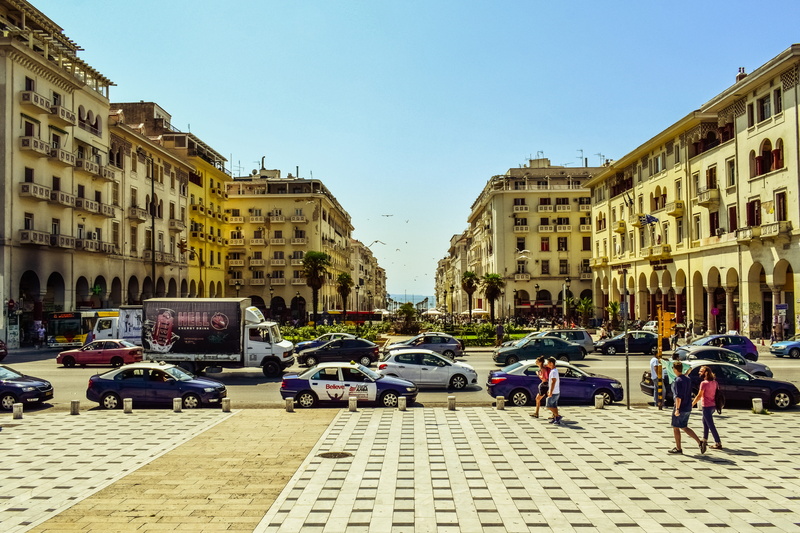 greece, city, busy, city life, nature, thessaloniki, motor vehicle, mode of transportation, car, road, square, city street, day, downtown, residential district
