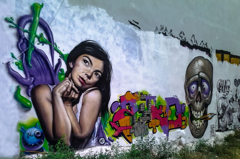 greece, art and craft, female likeness, wall, craft, 1080P, graffiti, adult, portrait, indoors, people, björk, thessaloniki, multi colored, young women