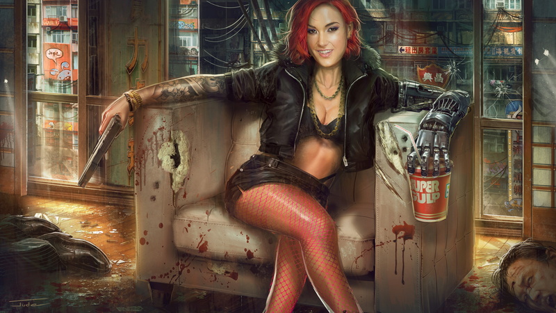 4K, weapons, mechanical hand, girl, chair, corpses, gun, the Bounty, Jude Smith
