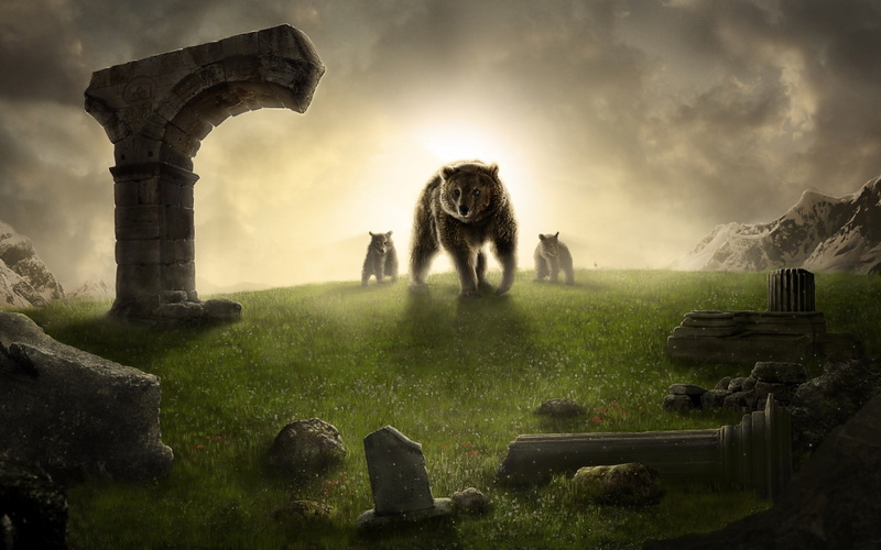 illustration, old ruin, outdoors, sky, history, digital art, no people, nature, day, archaeology, artwork, domestic animals, animal, animal wildlife, fantasy art