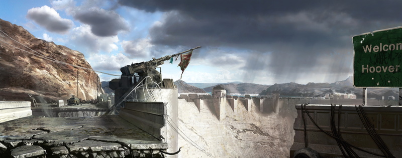 no people, new, fallout 2010, dam, art, rock, fnv, Games, scenics - nature, cloud - sky, 5K, fallout new vegas, vegas, sky, water, fallout new vegas concept art