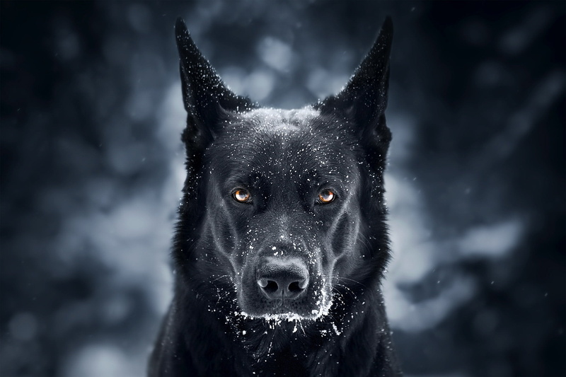 dog, background, look, 1080P, snow, German shepherd, face