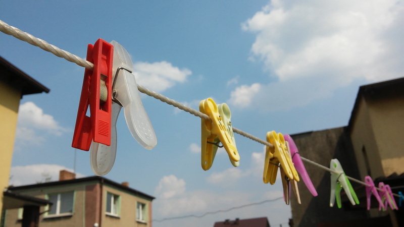 day, hanging, outdoors, built structure, rope, building exterior, drying, clothespin, focus on foreground, 2K, clothing, low angle view, sky, string, cloud - sky