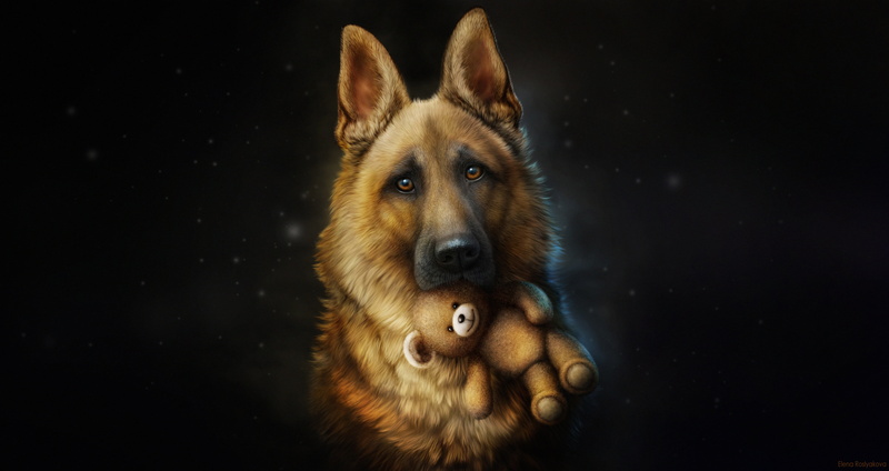 Illustration, Dogmeat Fallout 3, Soft toy, Elena Roslyakova, by Elena Roslyakova, Toy, Art, 4K, Each, Fallout, Animal, Shepherd, Style, Friend, Dog