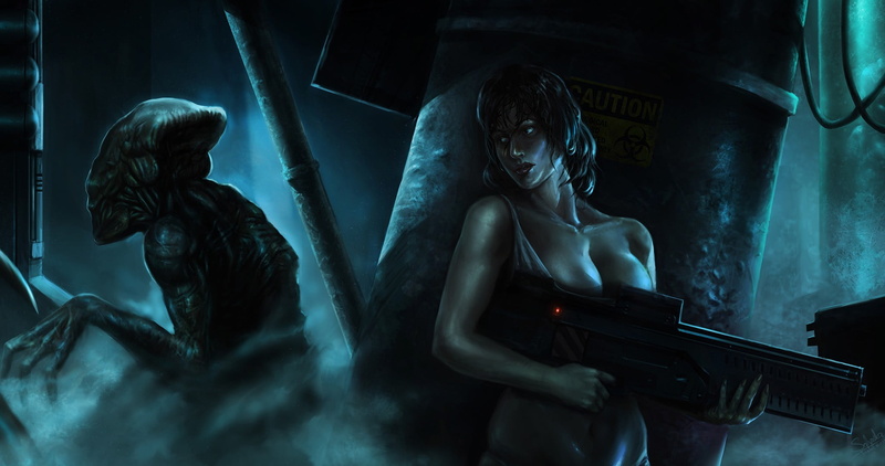 adult, weapons, machine, arts culture and entertainment, monster, holding, nightlife, beautiful people, 1080P, women, art, beauty, dark, beautiful woman