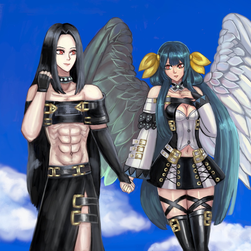 couple, Guilty gear strive, angel wings, 2K, Millia Rage, anime girls, Fighting Games, Guilty Gear Xrd, Ky kiske, Sol badguy, Testament (guilty gear)