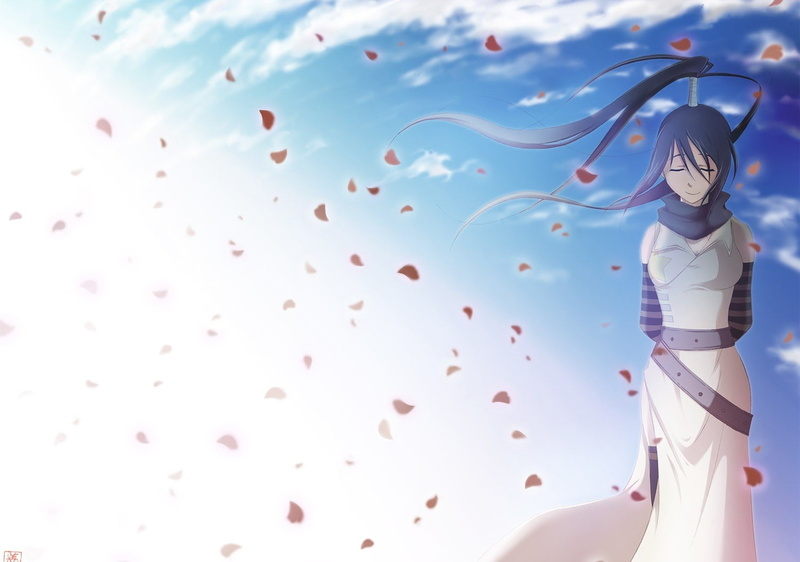 sky, leisure activity, art and craft, rear view, closed eyes, leaves, young adult, one person, women, clothing, Soul Eater, anime girls, day, Tsubaki Nakatsukasa