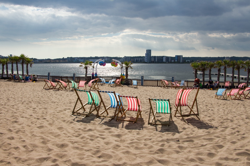 lake, relaxation, bae caerdydd/cardiff bay, cardiff, united kingdom, 4K, scenics - nature, bay, incidental people, chair, cloud - sky, colour, beach, trees