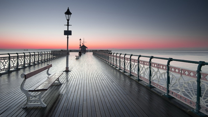 street light, tranquility, sunset, horizon, lighting equipment, sky, 1080P, horizon over water, scenics - nature, nature, guidance, architecture, direction