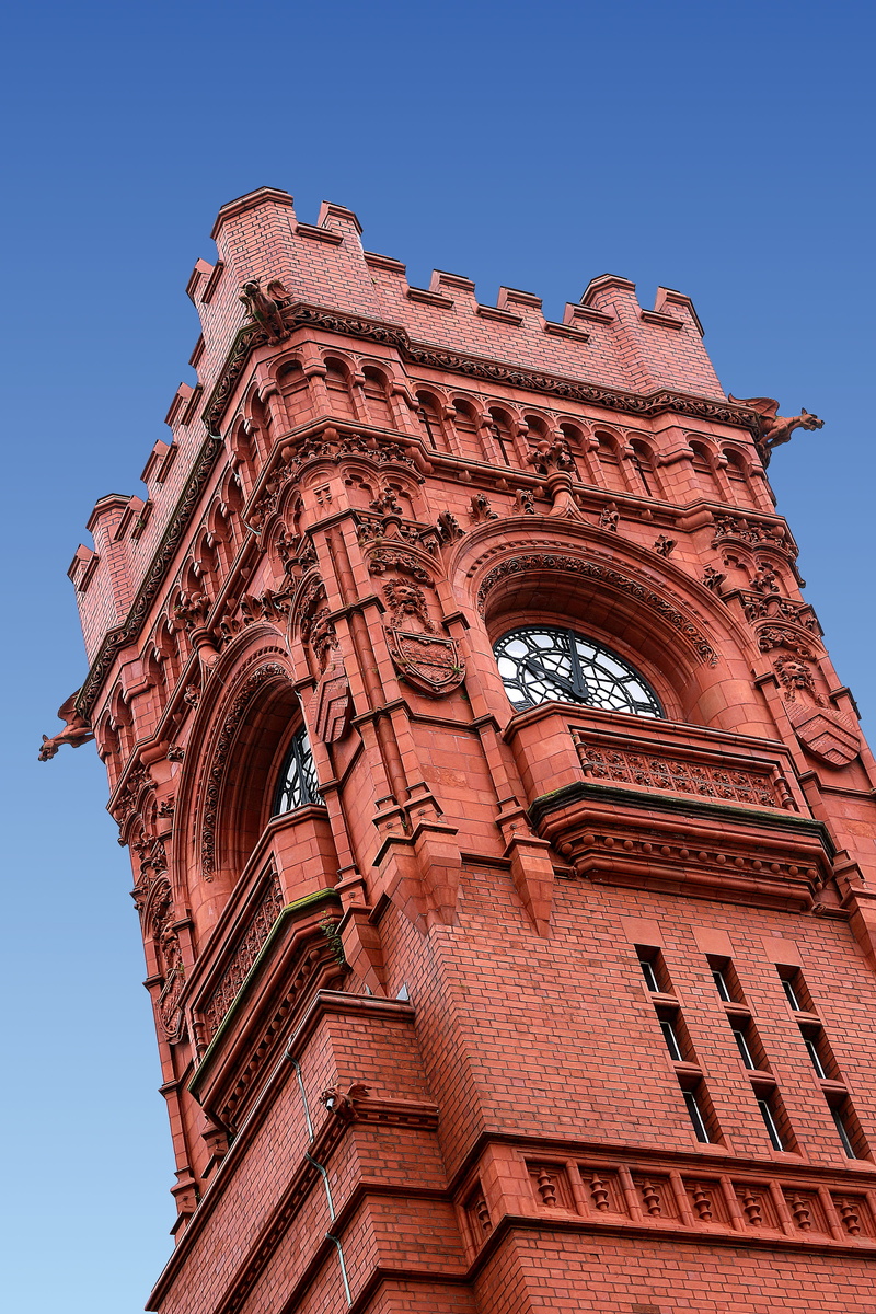 no people, religion, Clock Tower, clear sky, cardiff, travel destinations, 4K, building exterior, tower, outdoors, architecture, victorian, built structure