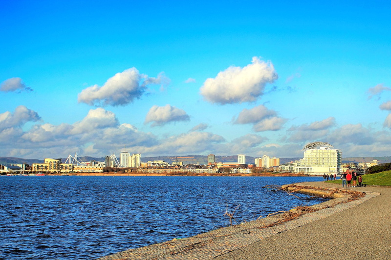 sunlight, building exterior, scenic, cloud - sky, nature, 2K, cardiff bay, day, cloud, waterfront, city, landscape, cityscape, built structure, cardiff