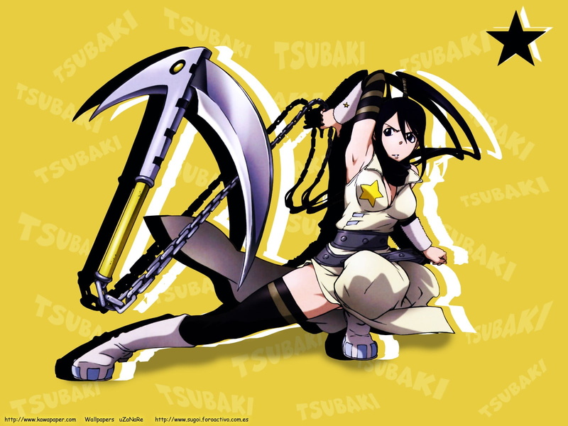 Tsubaki Nakatsukasa, 720P, preparation, choice, still life, no people, yellow background, Soul Eater, development, yellow, representation, anime girls