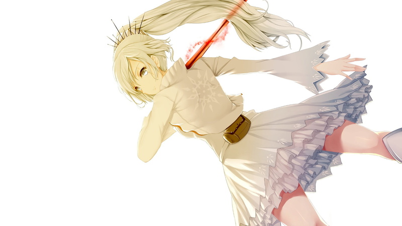 white background, anime, art and craft, adult, costume, one person, RWBY, holding, beautiful woman, copy space, human representation, representation, three quarter length