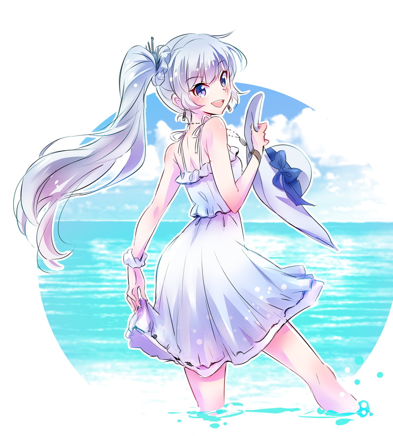 RWBY, Weiss Schnee, hat, anime, 1080P, blue eyes, long hair, dress, anime girls