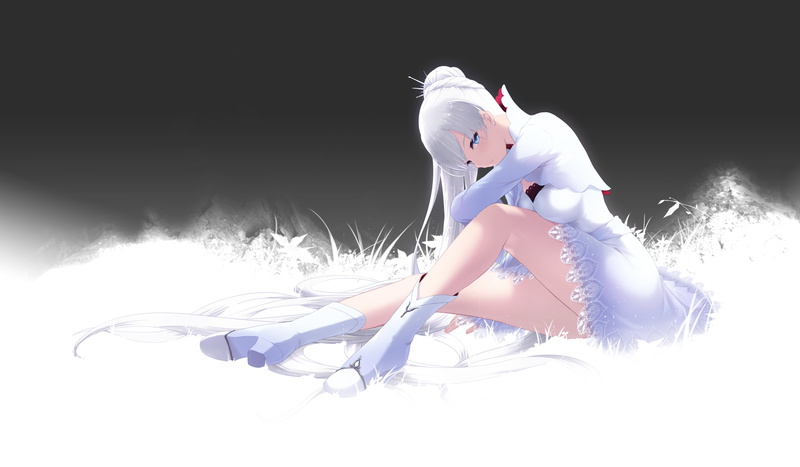 dress, boots, 5K, blush, braids, white hair, ponytail, Weiss Schnee, long hair, RWBY