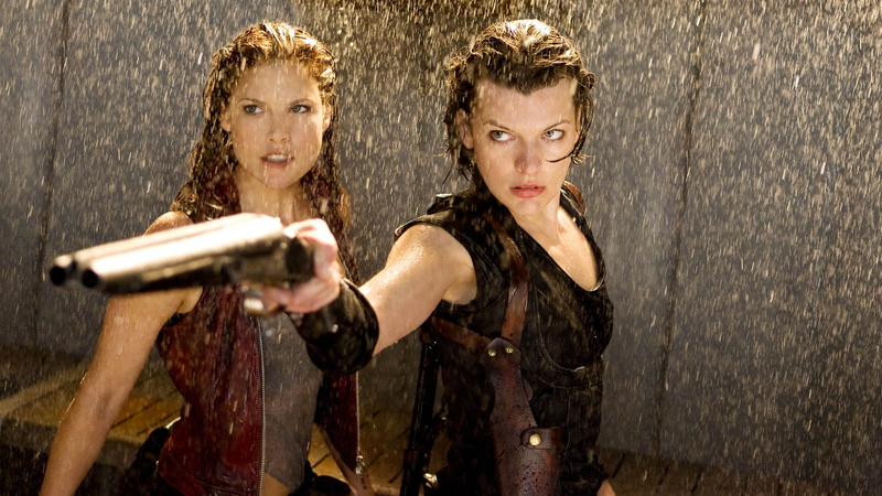 entertainment, x, jovovich, art, shotguns, resident, hd, women, evil, movies, 1080P, afterlife, rain, ali, larter, milla