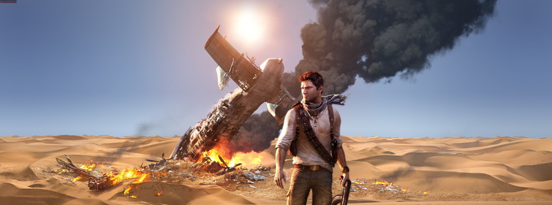women, sand, men, fire - natural phenomenon, sky, nathan, heat - temperature, Uncharted, one person, front, land, aircraft, ps3, nature, Games, environment