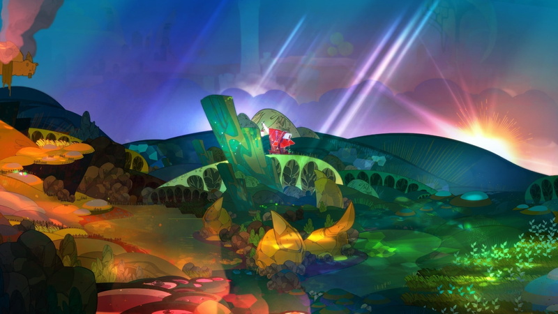 lighting equipment, night, Supergiant Games, Pyre, motion, sky, leisure activity, scenics - nature, creativity, yellow, green color, digital composite