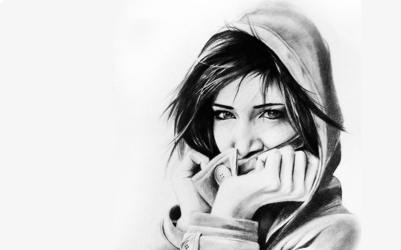 one person, drawing, copy space, model, real people, Susan Coffey, obscured face, hairstyle, front view, sketch, 1080P, beautiful woman, looking at camera