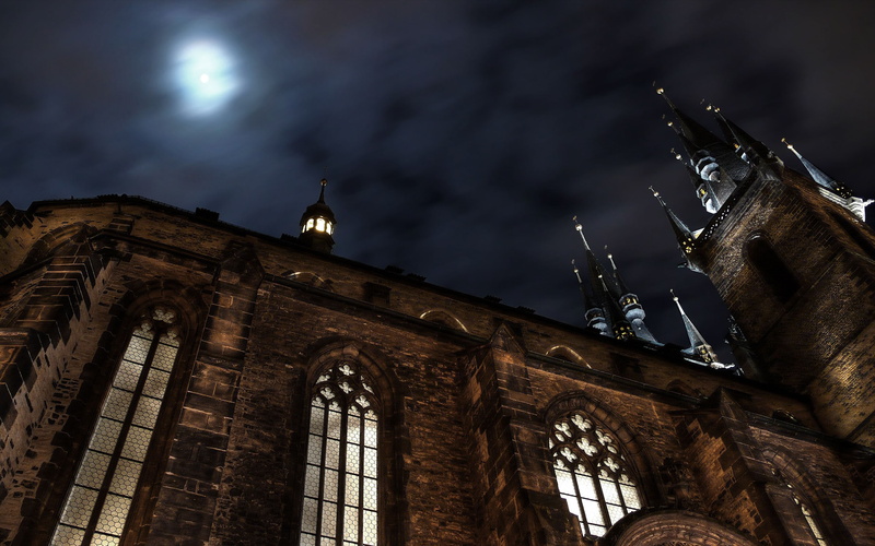 church, sky, Church of Our Lady before Týn, 2K, Prague, Moon