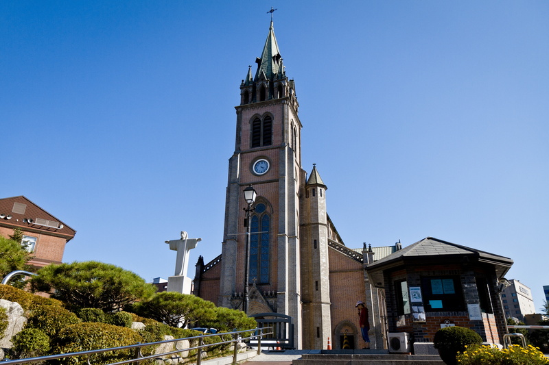 architecture, tower, city, religion, korea, building exterior, clock, brown, structure, sky, the past, belief, outdoors, no people, built structure, seoul