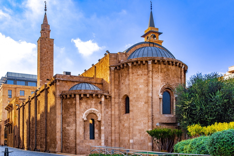 beirut, outdoors, muslim, building exterior, islam, arch, dome, ancient, cloud - sky, sky, nature, building, minaret, day, built structure, lebanon, belief