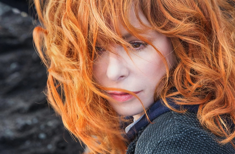 looking away, French, singer, redhead, hair in face, Mylène Farmer, 720P