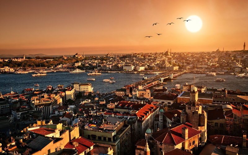 Turkey, bridge, cityscape, sunlight, Istanbul, sky, 2K