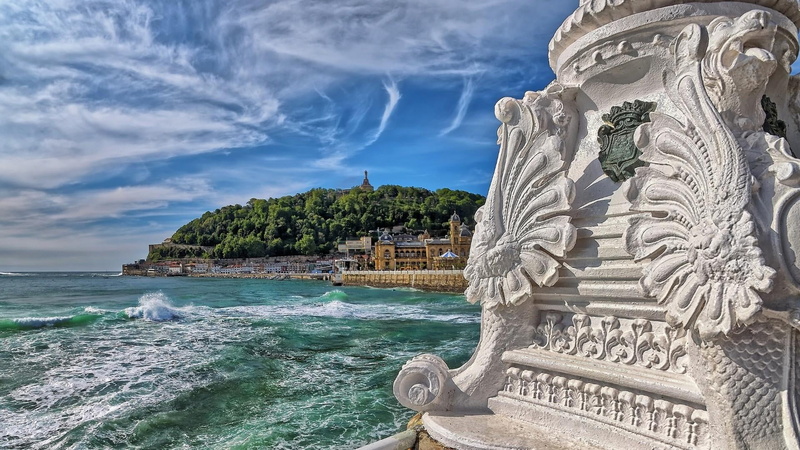 donostia, spain, coast, architecture, sea, bay of biscay, solid, landmark, craft, built structure, power in nature, cloud, beach, day, no people, land