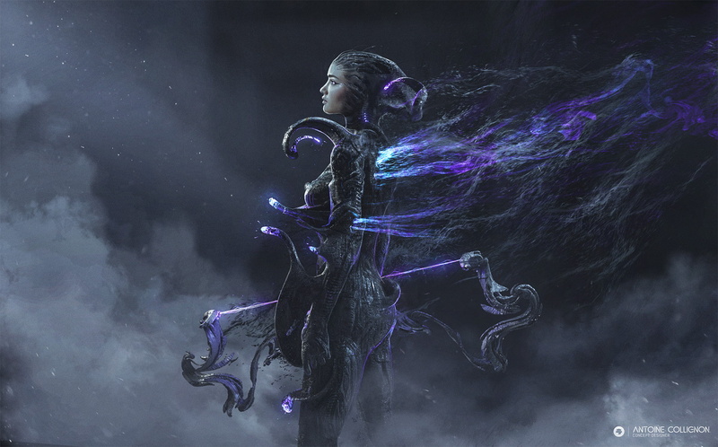 Antoine Collignon, women, arc, 720P, fantasy girl, arrows, digital art, sky, futuristic, hunter