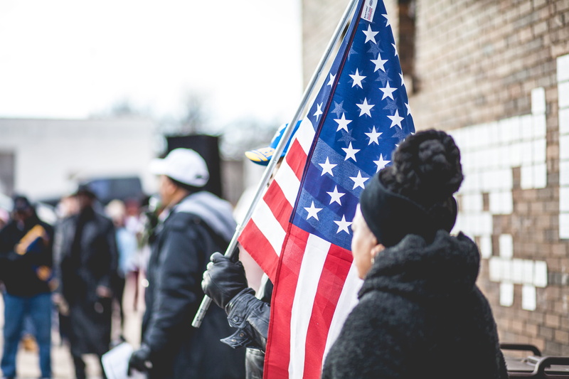 blue, standing, black, woman, preach, military, martin luther king, crowd, white, holding, government, clothing, red white and blue, warm clothing, dom