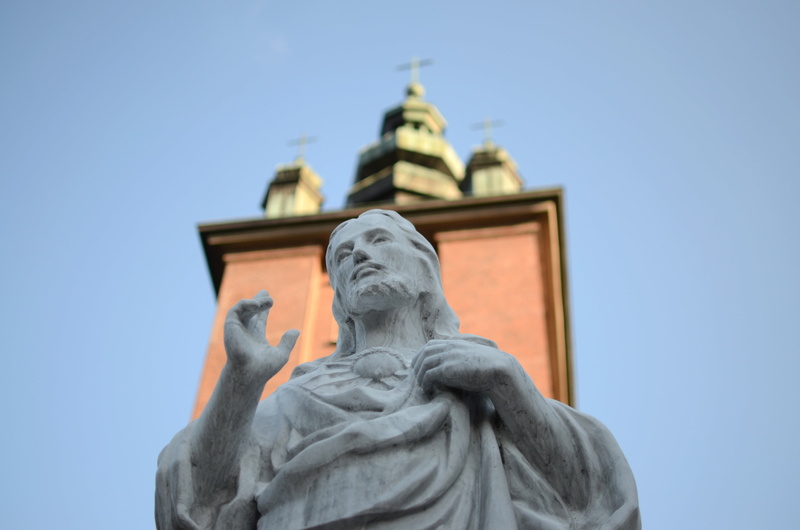 believe, architecture, poland, jesus, blue, outdoors, image, religion, historically, no people, craft, representation, statue, nowy targ, steeple, sculpture