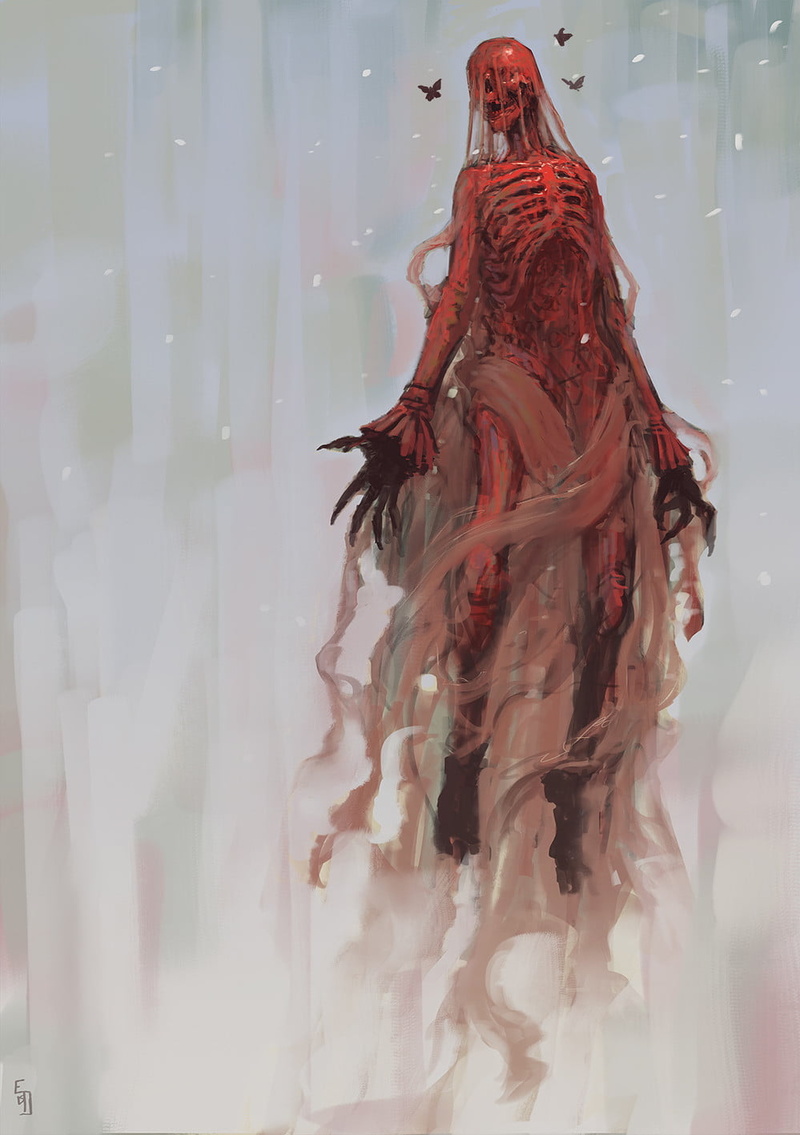 wavy hair, window, dress, water, digital composite, close-up, skeleton, fantasy art, orange color, pattern, cold temperature, motion, no people, nature