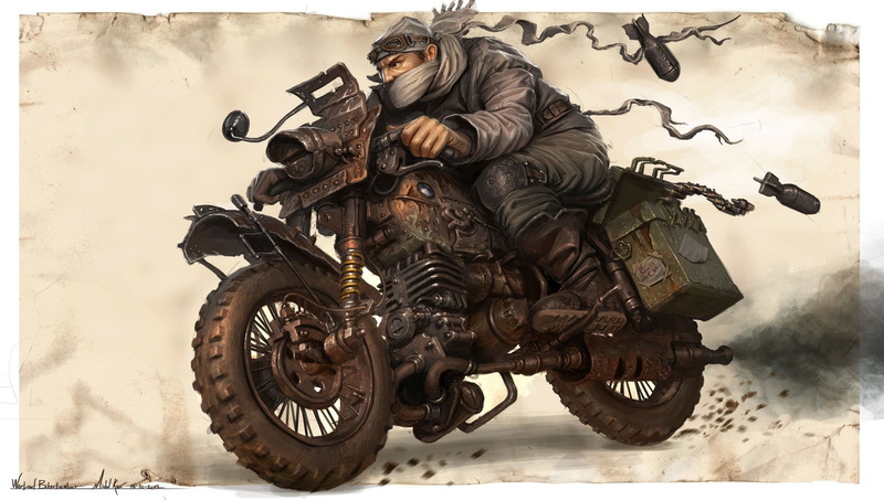 Warlord Biker, Michal Kus, bike, art, warrior, 1080P