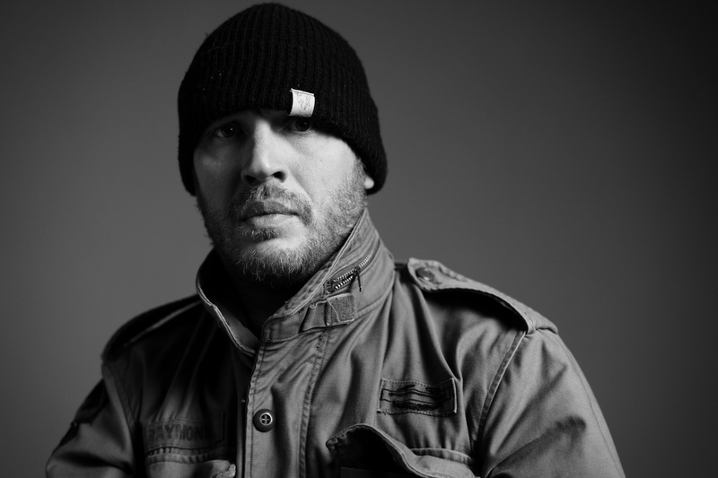jacket, actor, 2K, hat, Esquire, Tom Hardy, portrait, Greg Williams, background, black and white