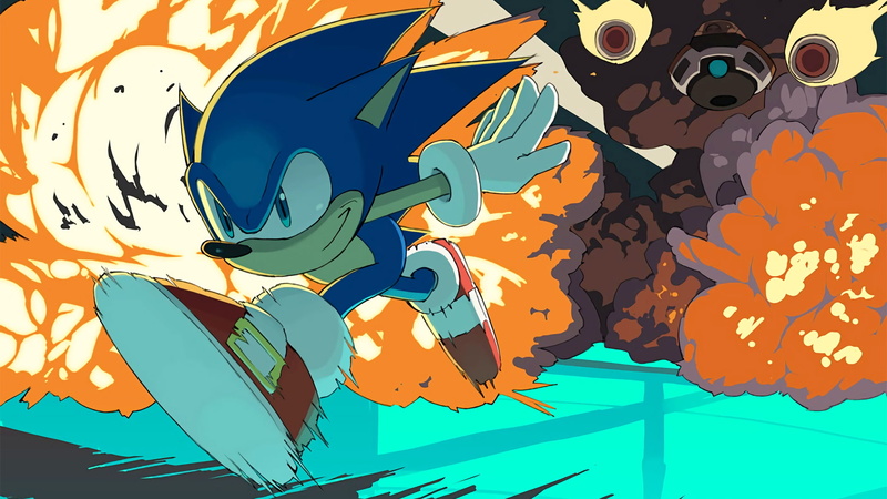 1080P, games art, Doctor Robotnik, Dr. Robotnik, manga, anime, Video Game Art, Sonic, fire, explosion, running, video games