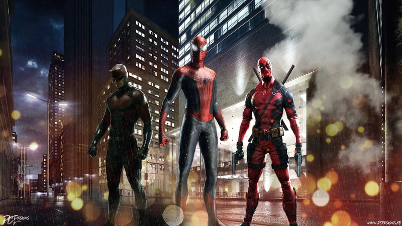 1080P, man, red, daredevil, team, Red team, spider, deadpool, spider man