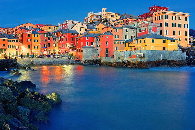 1080P, night, lights, Italy, Bay, home, Boccadasse, Genoa