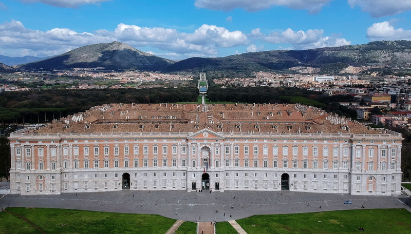 Italy, palace, sky, Campania, 1080P, Reggia di Caserta, mountains, landscape, Royal Palace, Caserta
