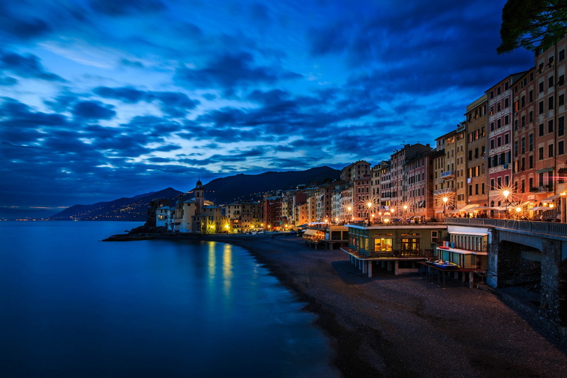 evening, city, landscape, building, home, light, Liguria region, sand, beach, Camogli, coast, Nature, Liguria, Ligurian Sea, clouds, Genoa Province, sky