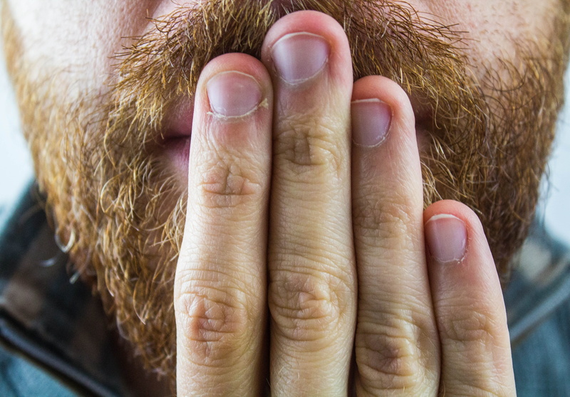 facial hair, mid adult, burp, hiccup, hand, adult, human body part, finger, close-up, mature adult, emotion, mouth, mature men, hiccups, bart, rattle, one person