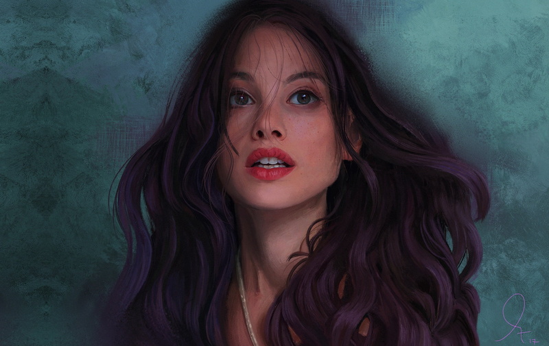 art, girl, portrait, 1080P, Mandy Jurgens, Portrait of Astrid Berges Frisbey