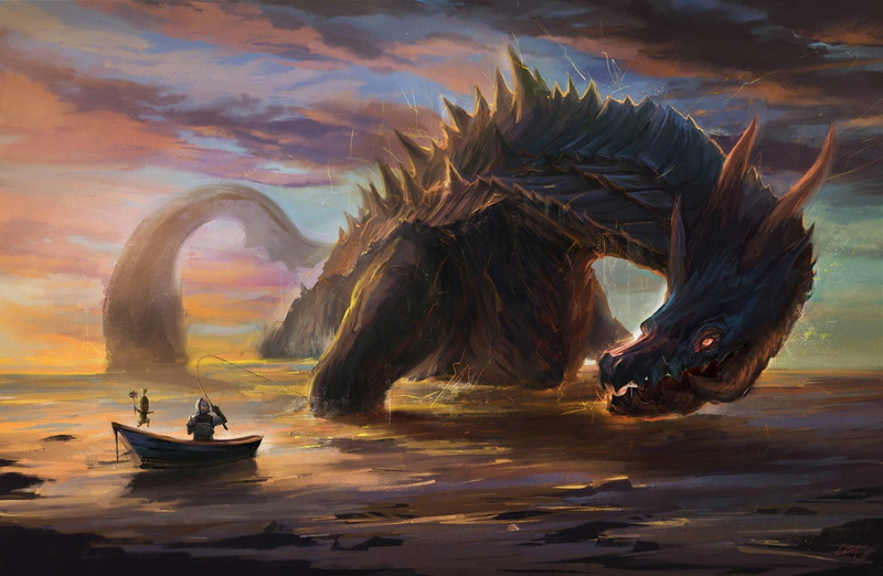 sky, scenics - nature, lifestyles, 1080P, beauty in nature, water, real people, outdoors, Lagiacrus (Monster Hunter), mode of transportation, transportation