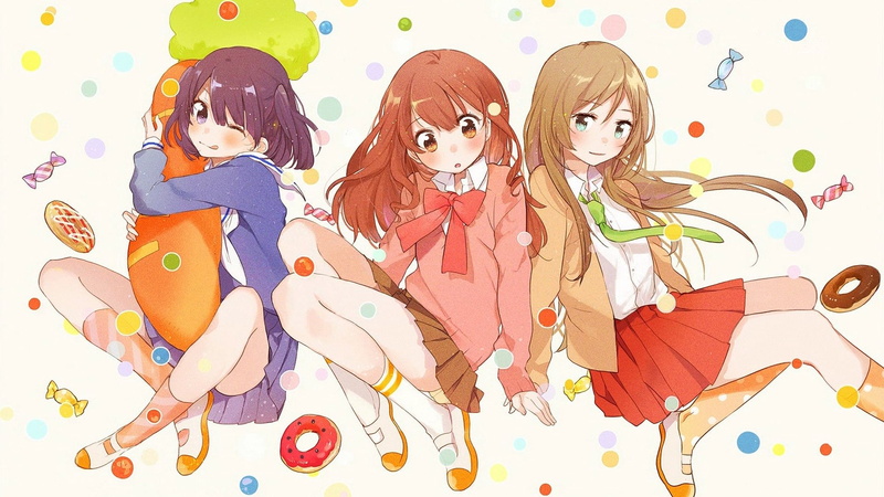 Yellow Eyes, 1080P, Ryou Machiko, Shiina (Gourmet Girl Graffiti), Food, Blue Eyes, bow (Clothing), Gourmet Girl Graffiti, Skirt, Brown Hair, Blush, Kirin Morino