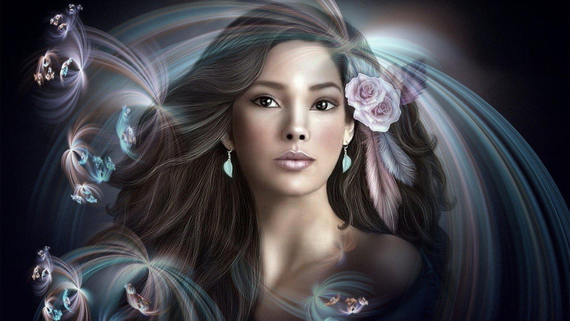 brunettes, art, artwork, picture, paintings, 720P, roses, quality, fantasy, women, high