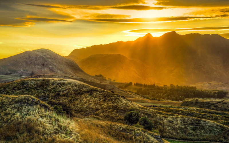 1080P, high, mountains, quality, landscape, picture, light, sunrise - sunset, nature