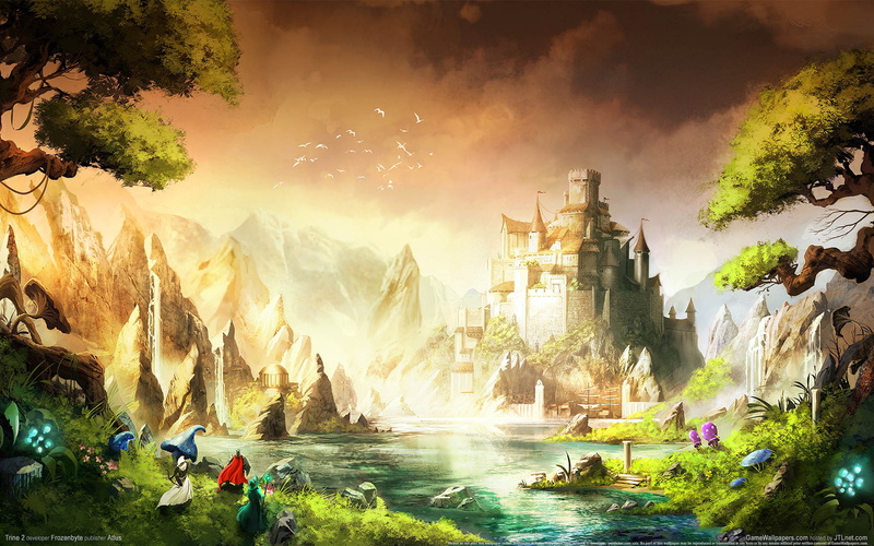 white, nature, birds, real people, tourism, mountains, splashing, river, castle, water, motion, illustration, 1080P, fortress, trine 2, plant, people