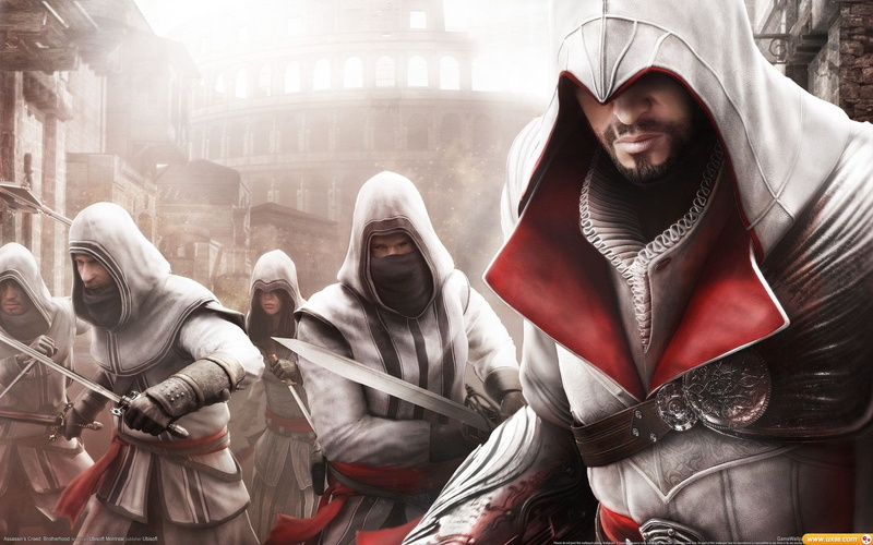 s, men, Assassins Creed: Brotherhood, group of people, Assassins Creed, creed, portrait, standing, 1080P, looking at camera, people, architecture