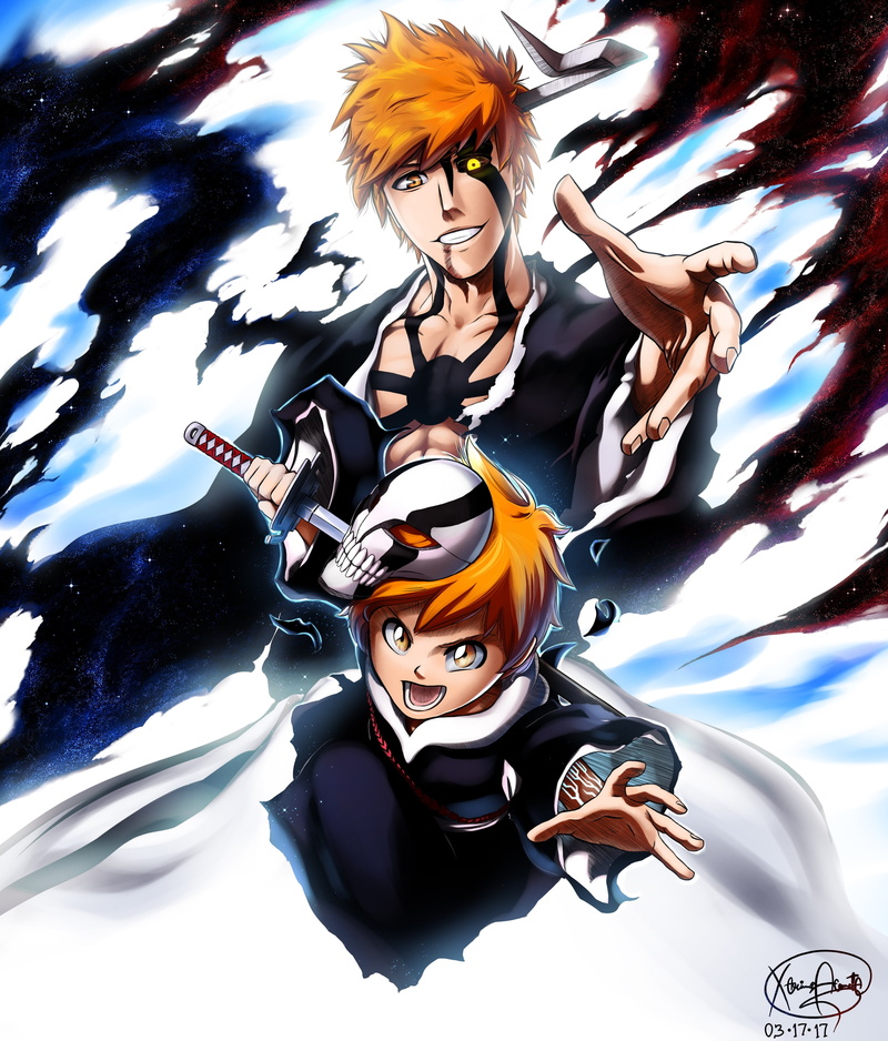 nature, lifestyles, day, low angle view, Anime, kurosaki ichigo, craft, representation, art and craft, sword, kurosaki kazui, religion, creativity, male likeness